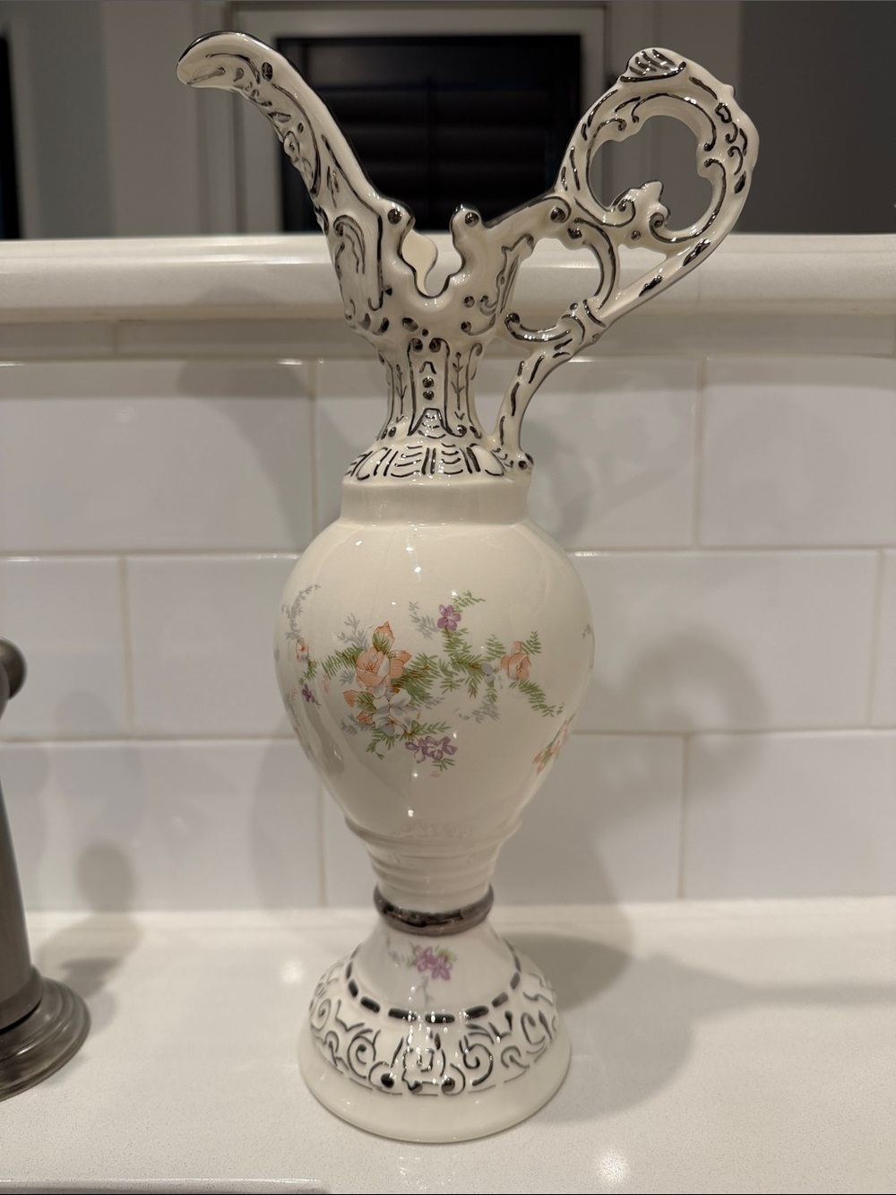 Gorgeous Vintage Floral Vase Or Pitcher! Over 50 years old!